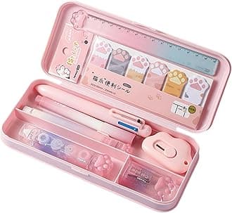 9 Pcs Cute Pink Stationery Set Cat Paw School Supplies Kawaii Office Supplies Including Pens Pencil Sharpener Highlighter Eraser Correction Tape Ruler Utility Knife (Cat Paw-Pink)
