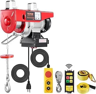 Electric Hoist, 440 lbs 120V Electric Winch with 328 ft Wireless & 14 ft Wired Remote Control, 40 ft Single Cable Lifting Height, Single/Double Slings, Lift Hoist for Garage Warehouse Factory