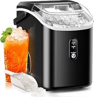 Nugget Ice Maker Countertop, 35.5Lbs/24Hrs Chewable Sonic Ice Machine with Self-Cleaning, Handle, Water Tank, Quiet Operation & Portable Pellet Ice Maker for Home, Office, Kitchen, Bar, Black