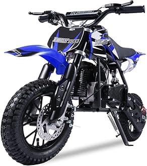 Alien001 Mini Dirt Bike, 50CC 2-Stroke Kids Dirt Bike, EPA Approved Gas Powered with Front Fork and Rear Mono Shock, Up to 25 Mph, Weight Support Up to 130 LBS (Blue)