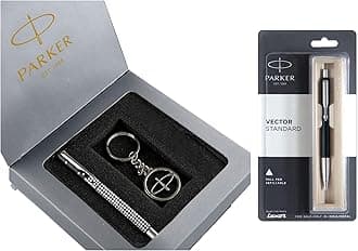 Parker Vector Roller Ball Pen with Free Key Chain Vector Standard Chrome Trim Ball Pen (Ink - Black)