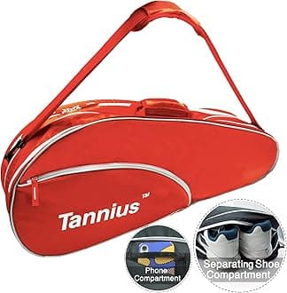 3-5 Racket Tennis Bag, with Shoe & Phone Compartment and Protective Pad, Super Roomy and Lightweight Racquet Bag for Tennis, Badminton (Red)